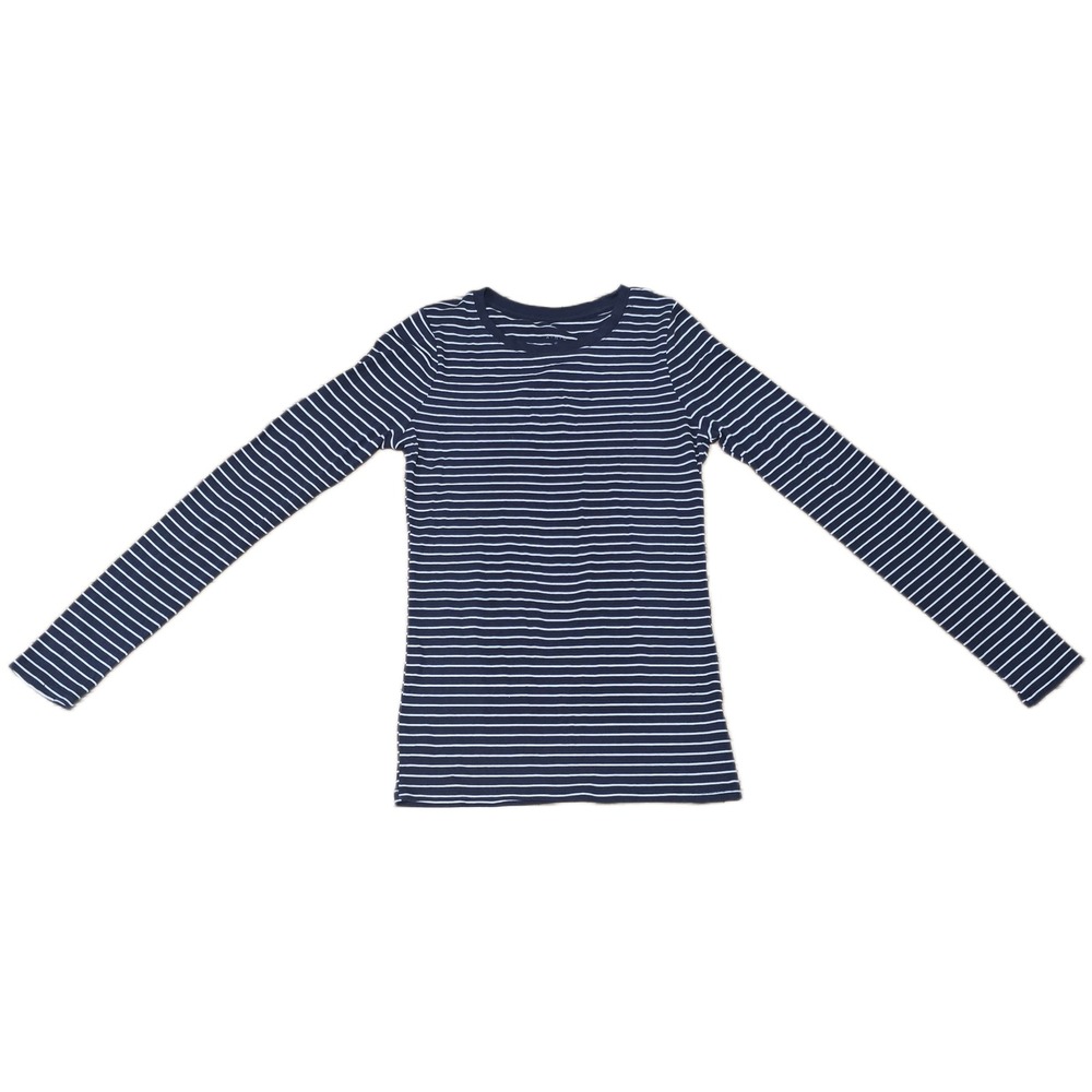 A New Day Navy‎ White Striped Pima Cotton Blend Long Sleeve Crew Neck Tee Size S